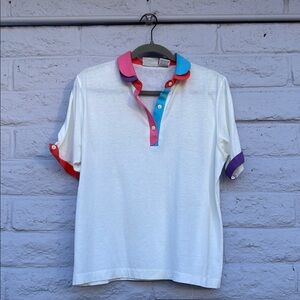 Leon Levin White Polo with Multicolor Collar